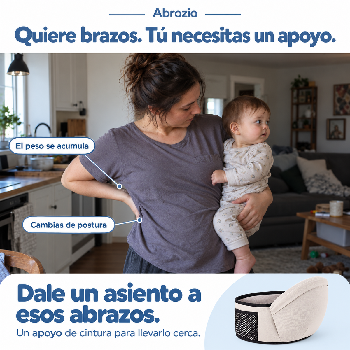 Portabebés de cadera que alivia tu espalda